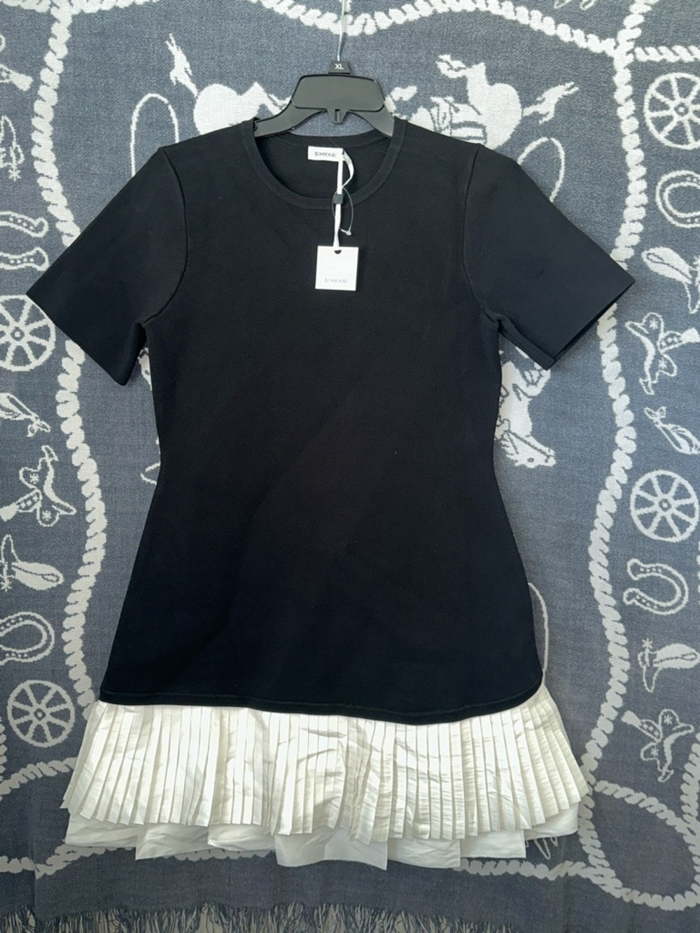 Simkhai Short-Sleeve Tee Dress with White Pleated Hem